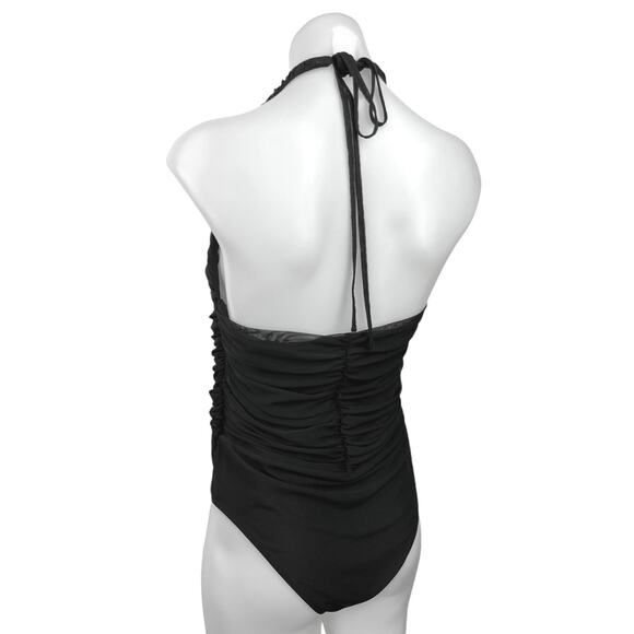 H&M Black Ruched Halter Tie Open Back Padded Sleeveless Bodysuit Top Size M - Picture 2 of 5